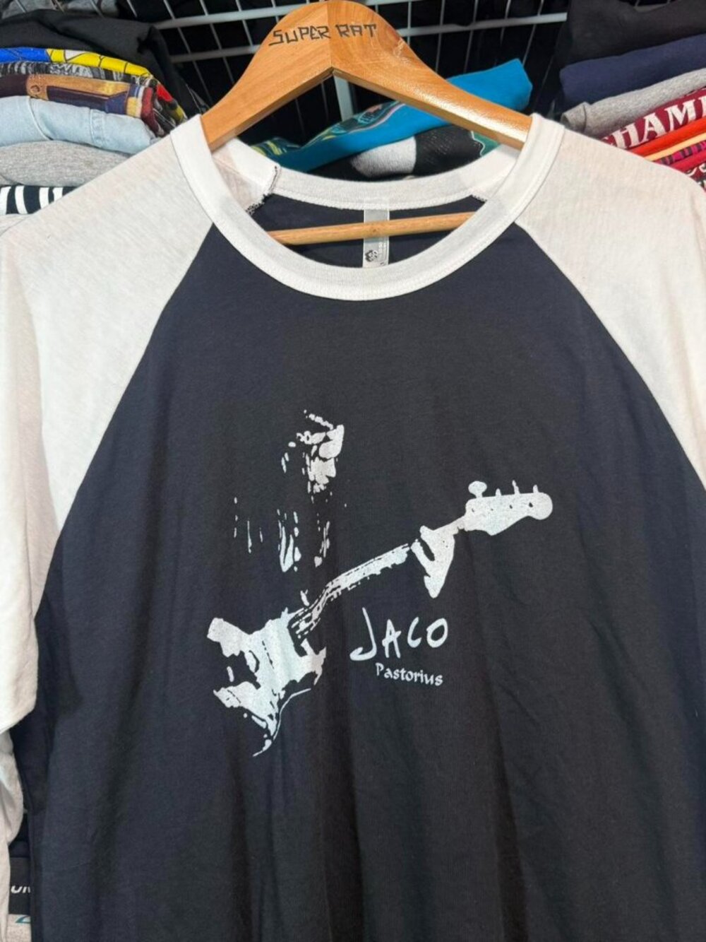 Jaco Pastorius black and white 3/4 sleeve raglan shirt